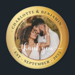 Elegant Gold Rings Couple Photo Wedding Thank You Magnet<br><div class="desc">Celebrate your special day with this elegant Elegant Gold Rings Couple Photo Wedding Thank You magnet. This magnet is the perfect keepsake for your guests, featuring a timeless design of stylised gold rings set against a luxurious gold colour background, and a couple's photo. The magnet can be customised with the...</div>