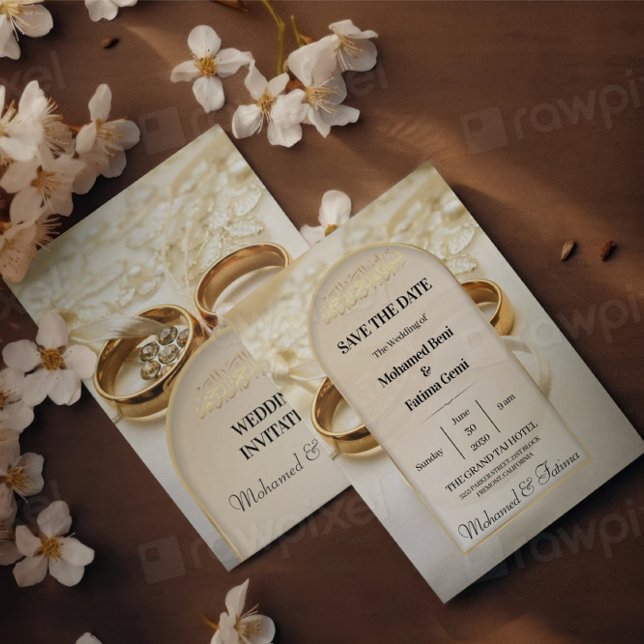 Elegant Gold Rings Islamic Wedding Invitation (Creator Uploaded)