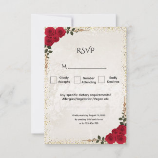 Elegant Gold Romantic Red Roses Wedding RSVP Card