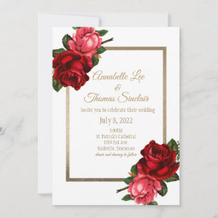 Elegant Gold Romantic Rose Wedding Invitation