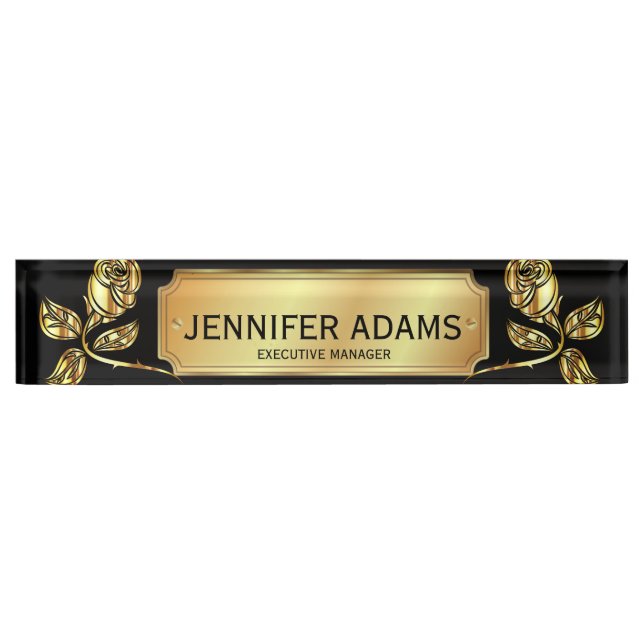 Elegant Gold Rose And Black Executive Manager Nameplate (Front)