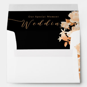 Elegant Gold Rose Black Wedding Envelope