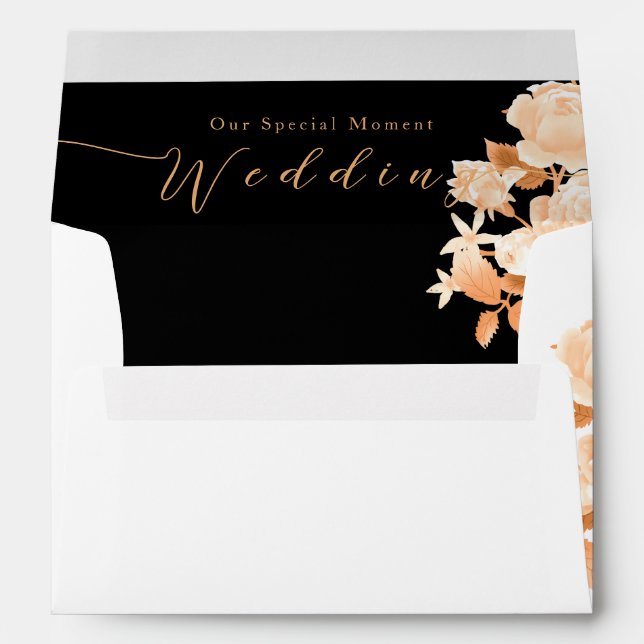 Elegant Gold Rose Black Wedding Envelope (Back (Bottom))