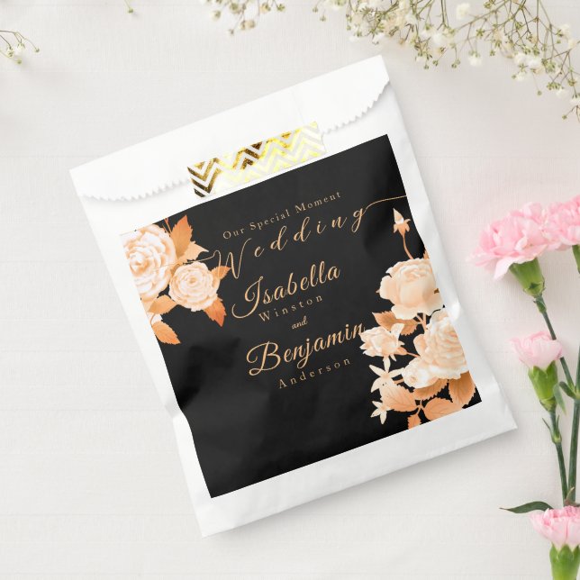 Elegant Gold Rose Black Wedding  Favour Bags (Sealed)