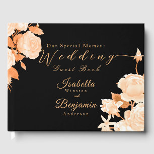 Elegant Gold Rose Black Wedding Guest Book
