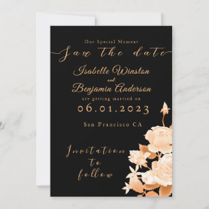 Elegant Gold Rose Black Wedding Holiday Card