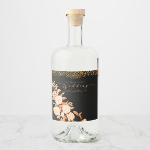 Elegant Gold Rose Black Wedding  Liquor Bottle Label