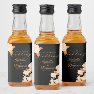 Elegant Gold Rose Black Wedding  Liquor Bottle Label