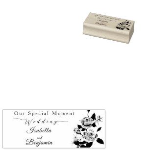 Elegant Gold Rose Black Wedding  Rubber Stamp