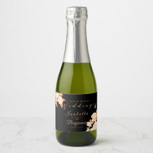 Elegant Gold Rose Black Wedding Sparkling Wine Label