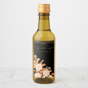 Elegant Gold Rose Black Wedding Wine Label