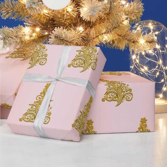 Elegant Gold & Rose Gold Christmas Tree pattern Wrapping Paper (Holidays)