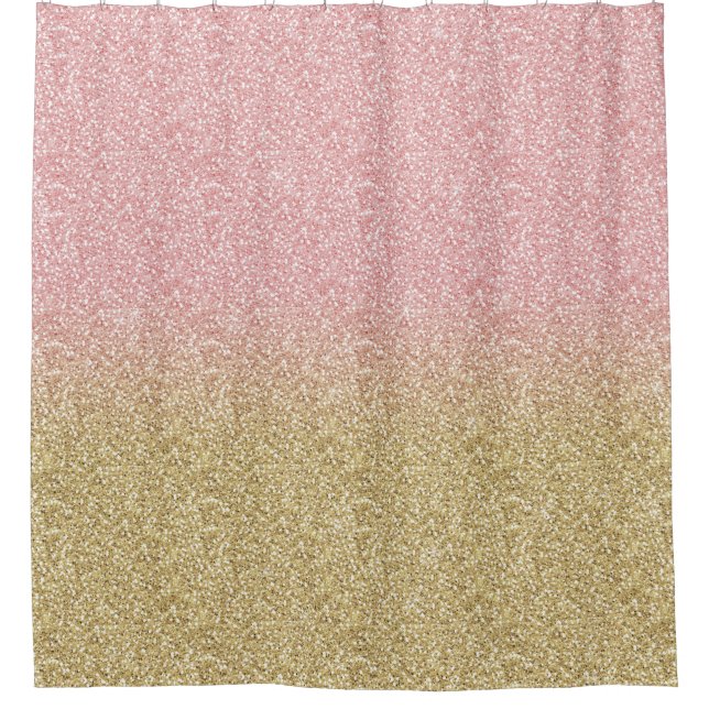 Elegant Gold & Rose Gold Glitter Sparkles Image Shower Curtain (Front)