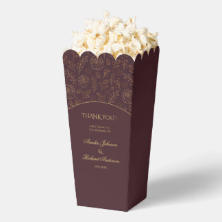 Elegant Gold Roses Chocolate Brown Wedding  Favour Box