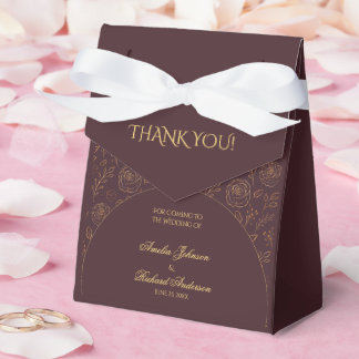 Elegant Gold Roses Chocolate Brown Wedding  Favour Box