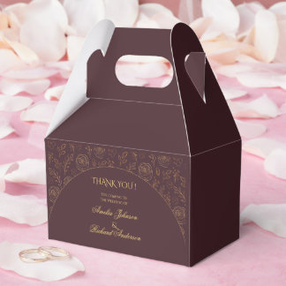 Elegant Gold Roses Chocolate Brown Wedding  Favour Box