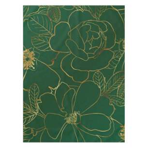 Elegant Gold Roses Floral Drawing Green Design Tablecloth