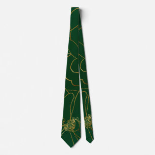 Elegant Gold Roses Floral Drawing Green Design Tie