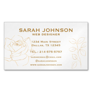 Elegant Gold Roses Magnetic Business Card