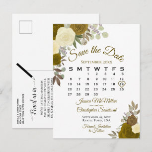 Elegant Gold Roses Wedding Save the Date Calendar Announcement Postcard