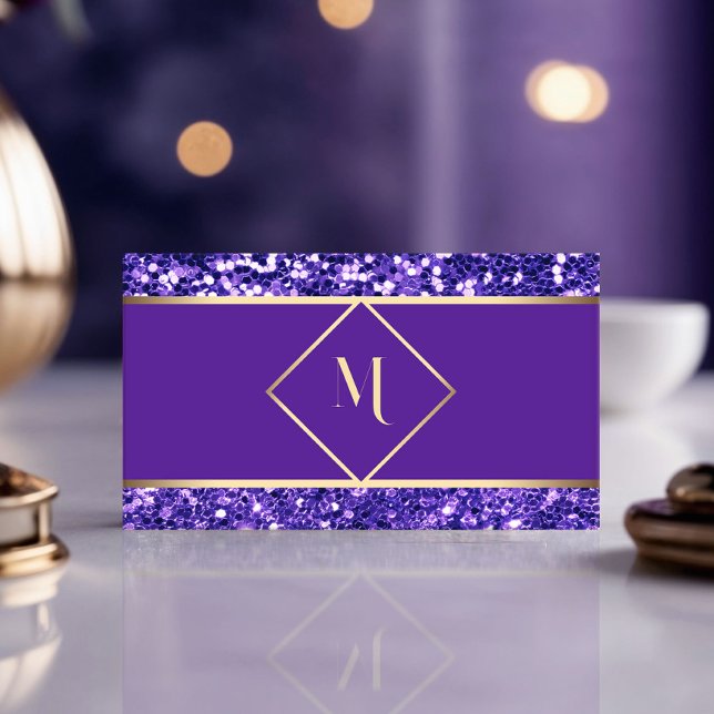 Elegant Gold & Royal Purple Glitter Modern  Business Card (Creator Uploaded)