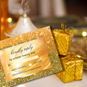 Elegant Gold RSVP Glitter and Pearl Thank You Card