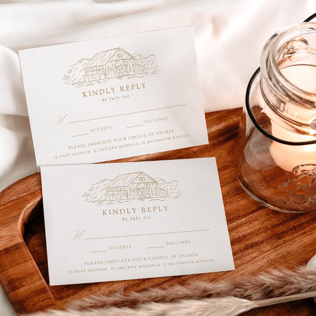 Elegant Gold Rustic Barn Wedding Meal Choice RSVP Card (Creator Uploaded)