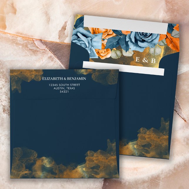 Elegant Gold Rustic Boho Navy And Rust Wedding Envelope (Creator Uploaded)