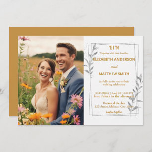 Elegant Gold rustic flowers photo romantic wedding Invitation