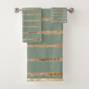 Elegant Gold Sage Green Bath Towel Set