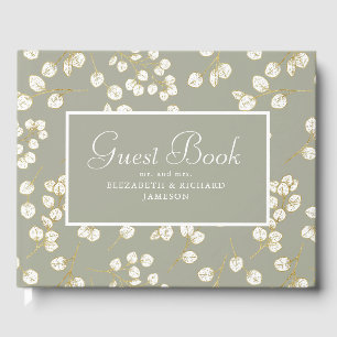 Elegant Gold Sage Green Greenery Eucalyptus Leaves Guest Book