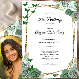 Elegant Gold Sage Green Rose 18th Birthday Debut  Invitation