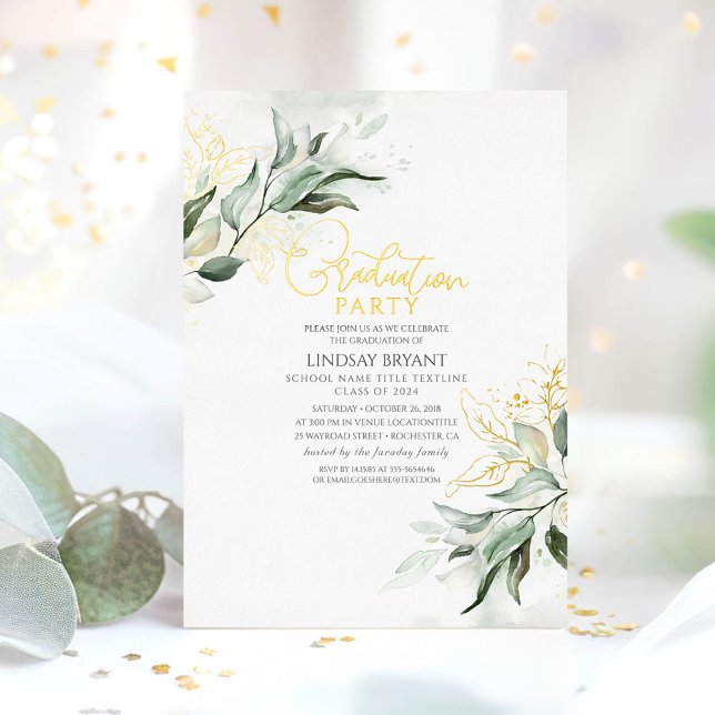 Elegant Gold Sage Greenery Boho Graduation Party (Greenery Graduation Invitations)