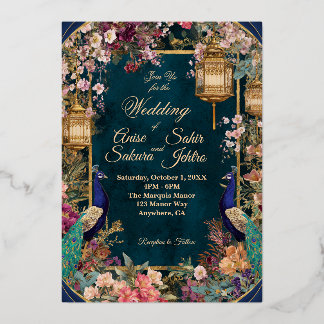 Elegant Gold Sakura Floral Wedding Invitation