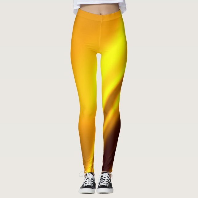 Elegant Gold Satin Faux Texture Look Leggings (Front)
