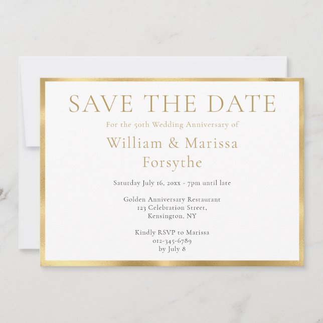 Elegant Gold Save The Date 50th Anniversary Card (Front)