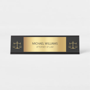Elegant Gold Scales of Justice Typography Lawyer Desk Name Plate