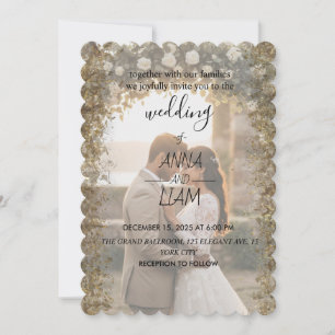 Elegant Gold Scalloped Photo Wedding Invitation