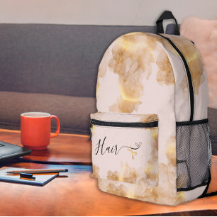 Elegant Gold Scissors Hairstylist Blush Pink Hair Printed Backpack