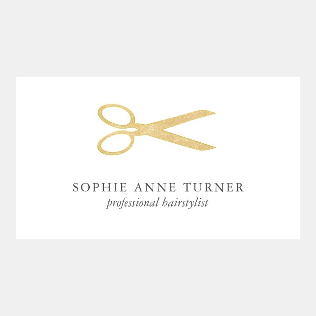 Elegant Gold Scissors Professional Hairstylist Business Card (Front)