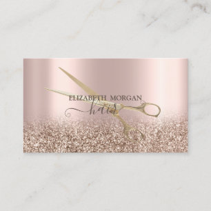 Elegant Gold Scissors Rose Gold Glitter Business Card