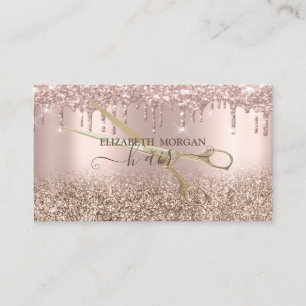 Elegant Gold Scissors Rose Gold Glitter Drips Business Card