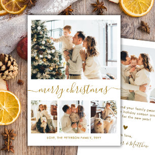 Elegant Gold Script 4 Photo Collage Christmas Holiday Card