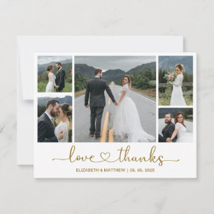 Elegant Gold Script 5 Photo Wedding Thank You Card