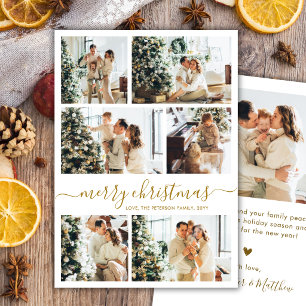 Elegant Gold Script 6 Photo Collage Christmas Holiday Card