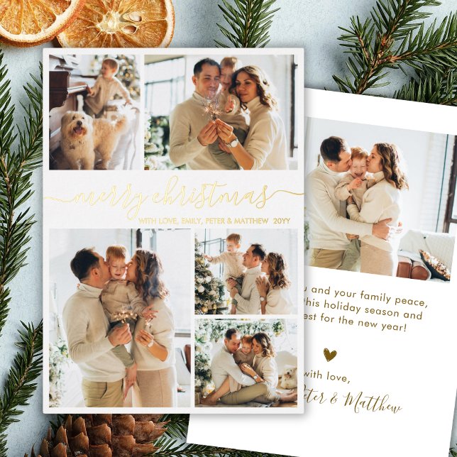 Elegant Gold Script 6 Photo Collage Christmas Real (Creator Uploaded)