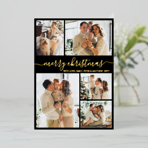 Elegant Gold Script 6 Photo Collage Christmas Real