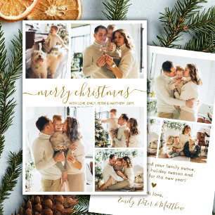 Elegant Gold Script 8 Photo Collage Christmas Holiday Card