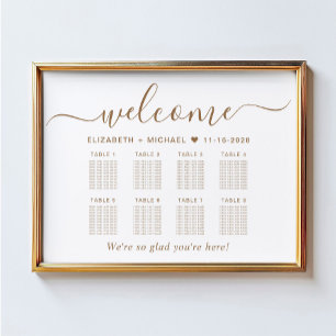 Elegant Gold Script 8 Table Wedding Seating Chart
