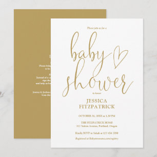 Elegant Gold Script All In One Baby Shower Invitation